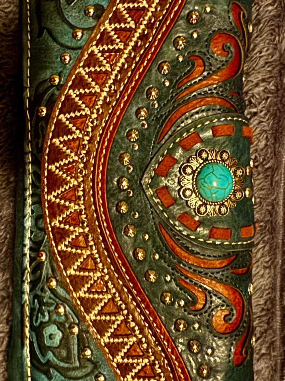 Green and Brown Embellished Women's Leather Wallet